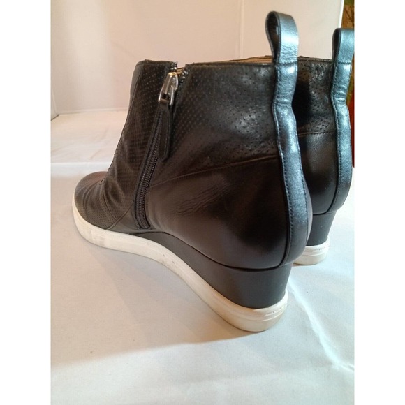 L Paolo Size 12 Med Wedge Sneaker Black Leather Platform Shoes Ankle Zip Bootie - Picture 6 of 14